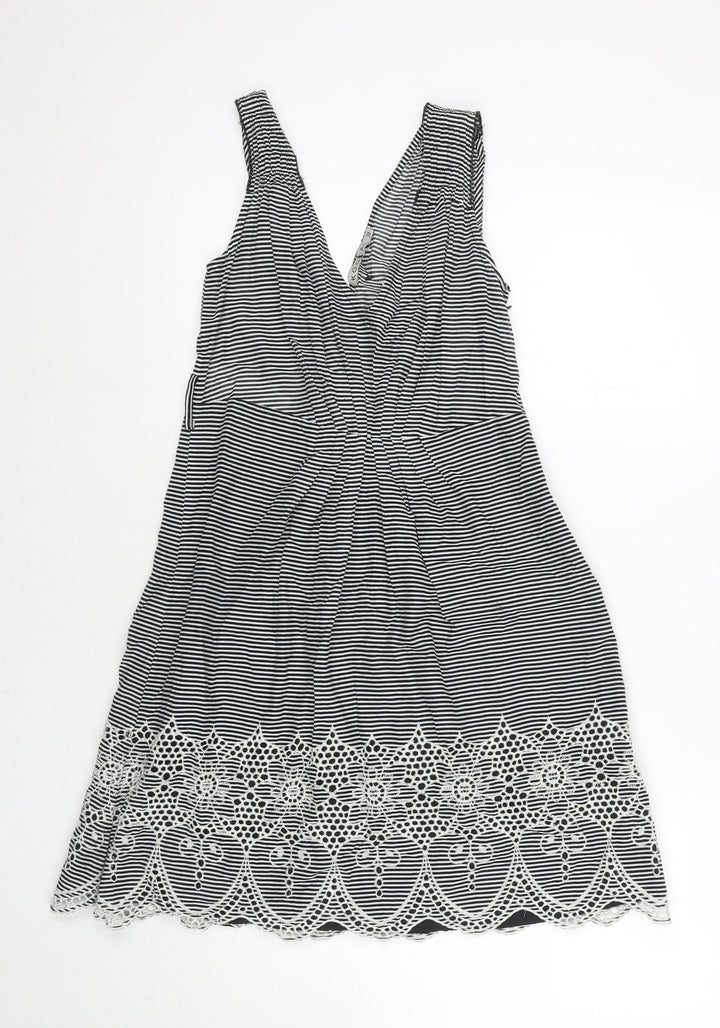 Kookai Womens Black Striped Cotton Tank Dress Size 10 V-Neck Zip