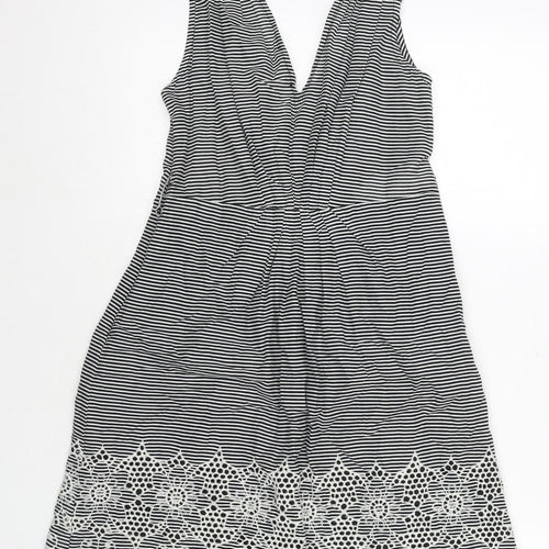 Kookai Womens Black Striped Cotton Tank Dress Size 10 V-Neck Zip