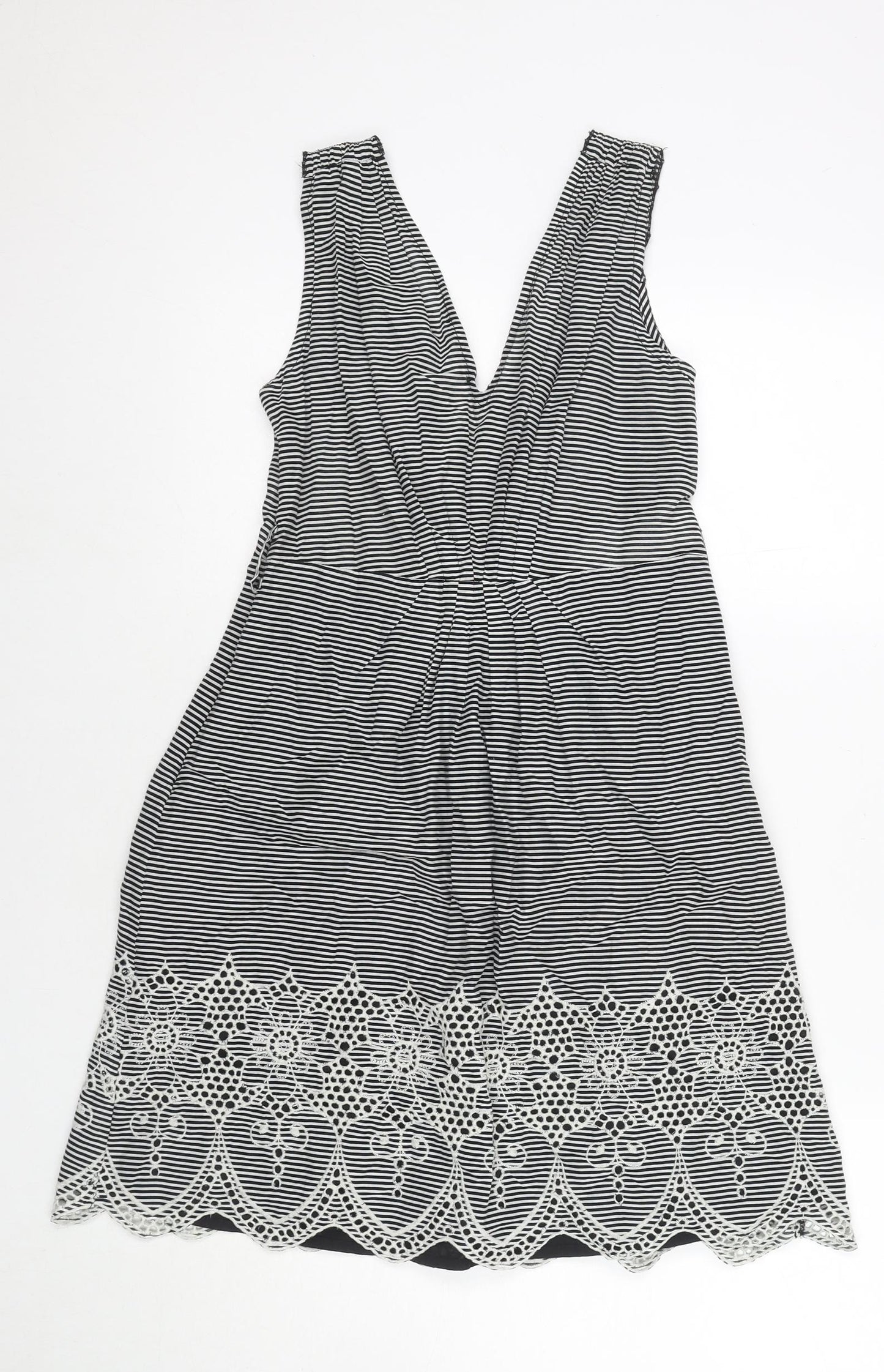 Kookai Womens Black Striped Cotton Tank Dress Size 10 V-Neck Zip