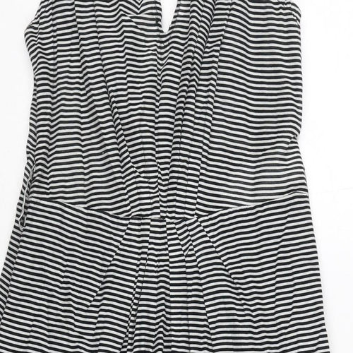 Kookai Womens Black Striped Cotton Tank Dress Size 10 V-Neck Zip
