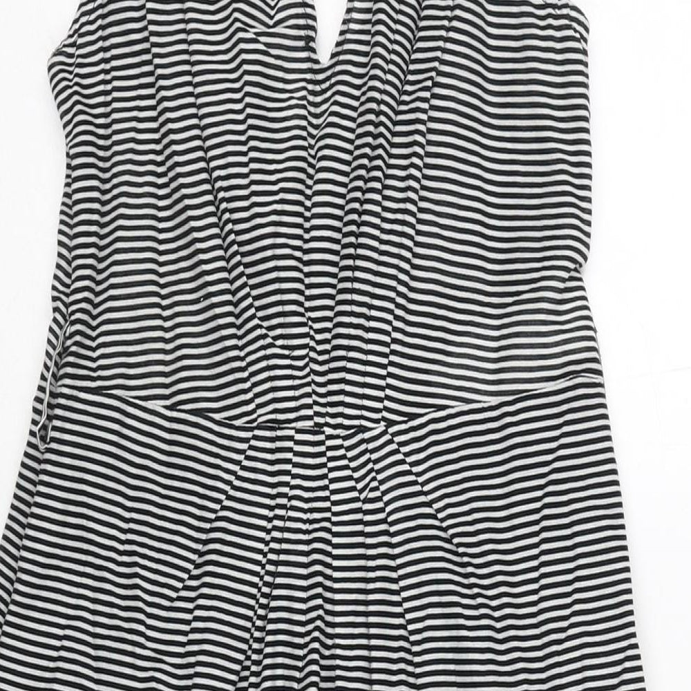 Kookai Womens Black Striped Cotton Tank Dress Size 10 V-Neck Zip