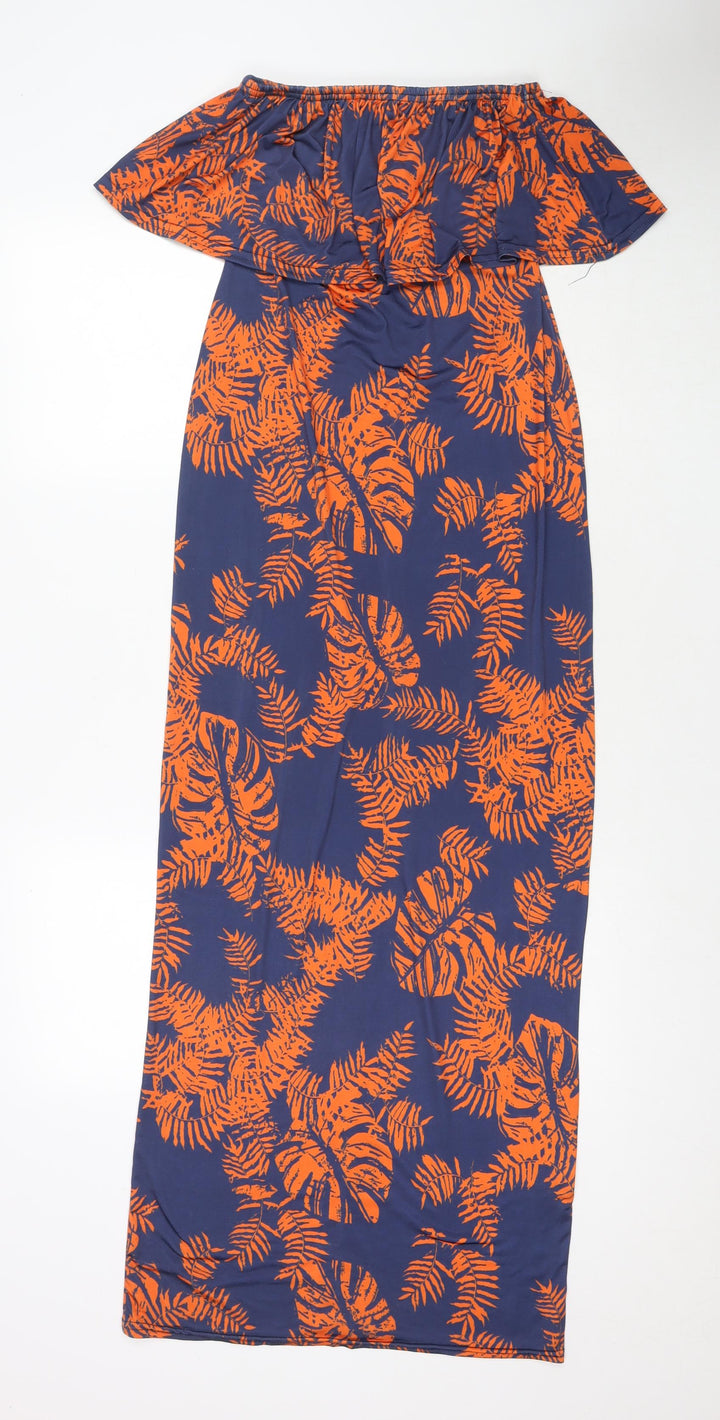 Boohoo Womens Blue Floral Polyester Maxi Size 8 Off the Shoulder Pullover - Strapless