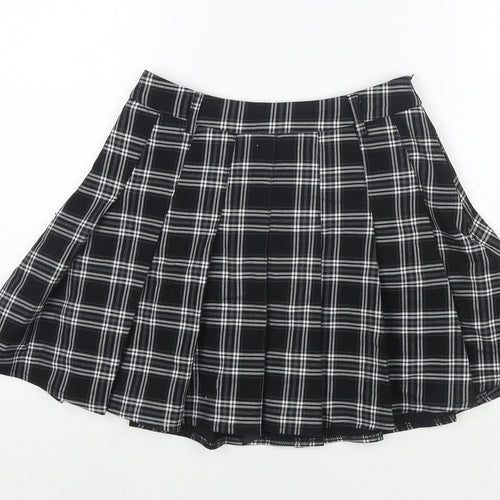 Shufeng Womens Black Check Polyester Pleated Skirt Size M Zip