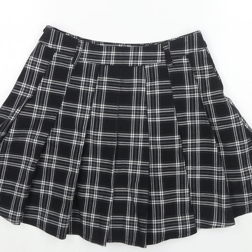Shufeng Womens Black Check Polyester Pleated Skirt Size M Zip