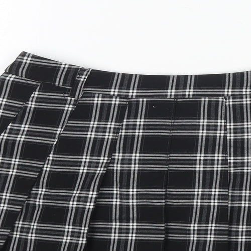 Shufeng Womens Black Check Polyester Pleated Skirt Size M Zip