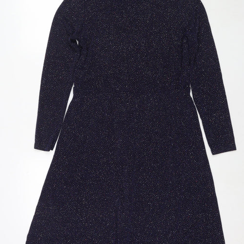Warehouse Womens Blue Nylon Fit & Flare Size 14 Mock Neck Tie - Glitter Detail