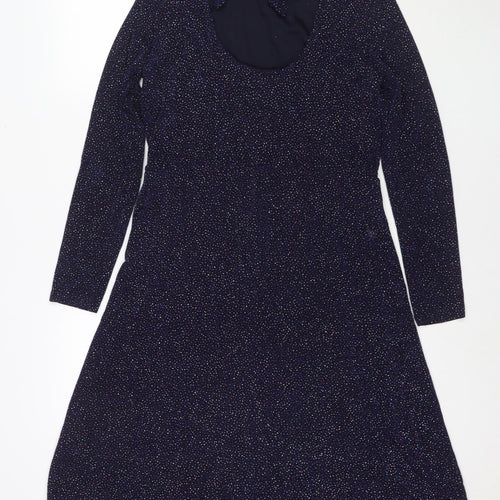 Warehouse Womens Blue Nylon Fit & Flare Size 14 Mock Neck Tie - Glitter Detail