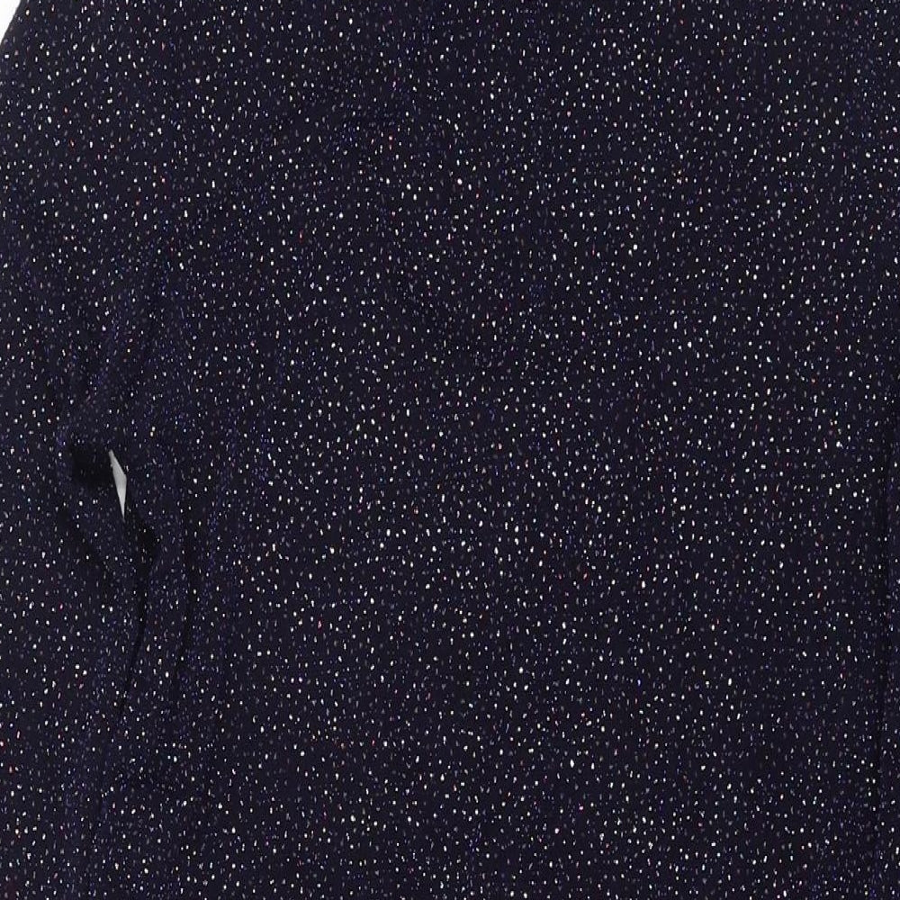 Warehouse Womens Blue Nylon Fit & Flare Size 14 Mock Neck Tie - Glitter Detail