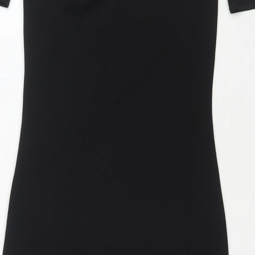 PRETTYLITTLETHING Womens Black Polyester Bodycon Size 8 Off the Shoulder Pullover - Side Slit(s)