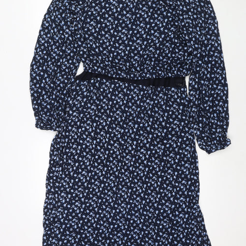 H&M Womens Blue Floral Viscose Fit & Flare Size M Round Neck Pullover