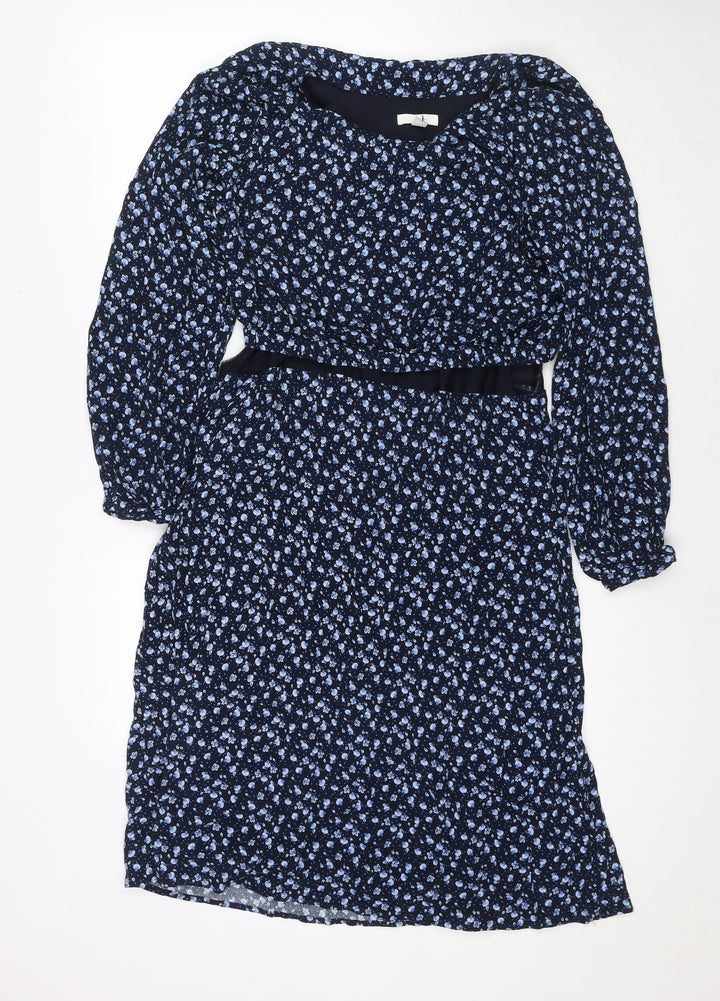 H&M Womens Blue Floral Viscose Fit & Flare Size M Round Neck Pullover