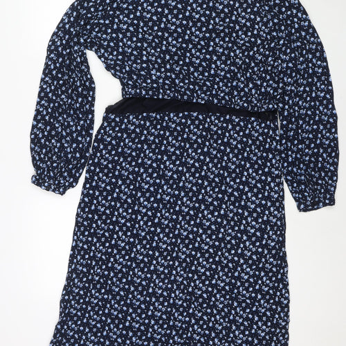 H&M Womens Blue Floral Viscose Fit & Flare Size M Round Neck Pullover