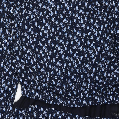 H&M Womens Blue Floral Viscose Fit & Flare Size M Round Neck Pullover