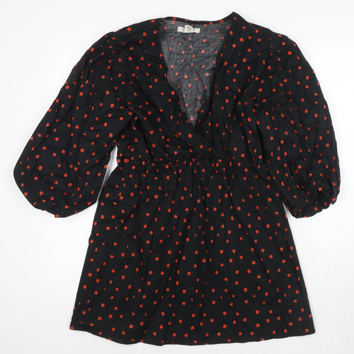 Glamours Womens Black Polka Dot Cotton Fit & Flare Size 12 V-Neck Pullover