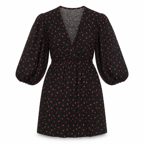 Glamours Womens Black Polka Dot Cotton Fit & Flare Size 12 V-Neck Pullover