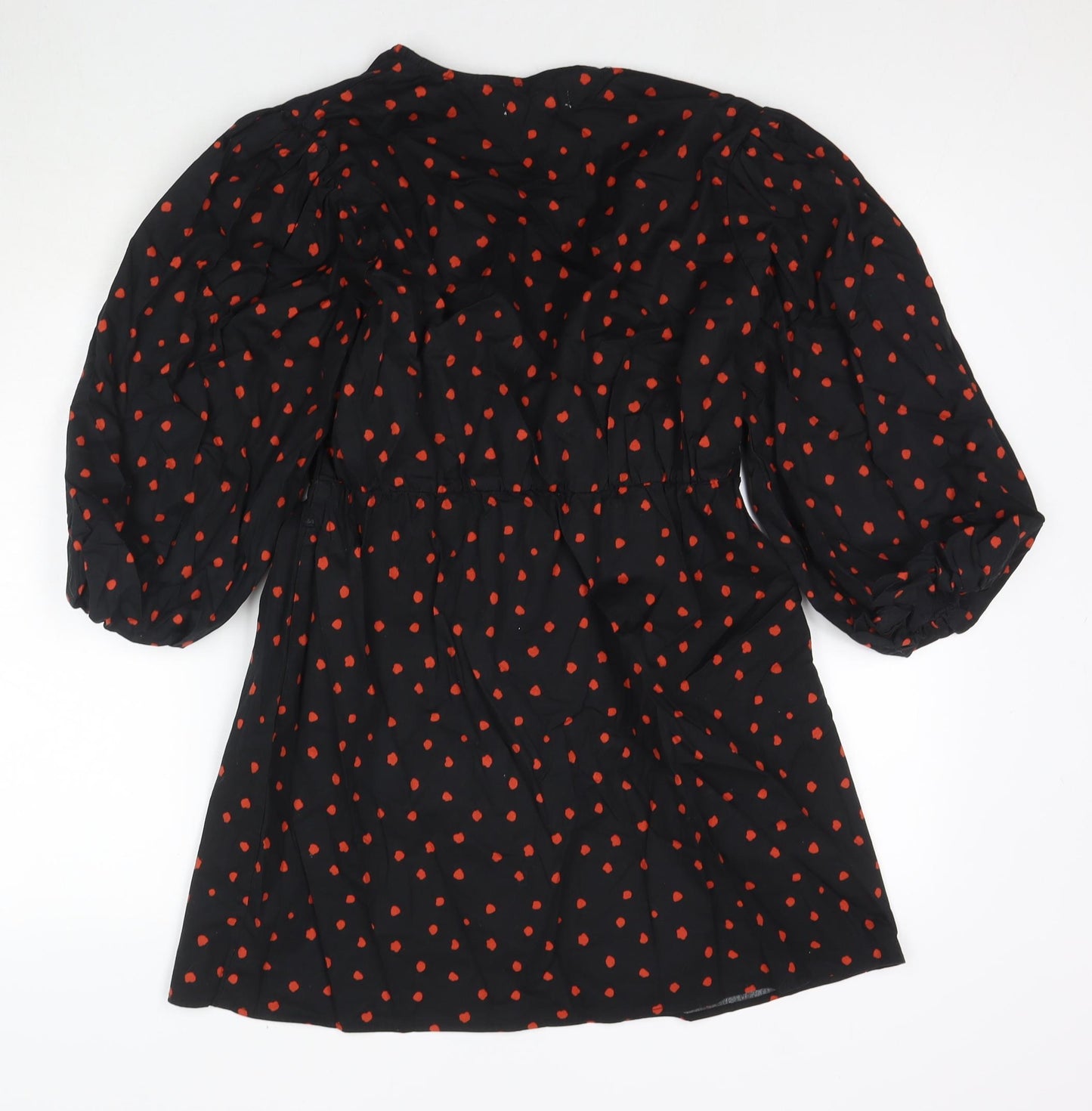 Glamours Womens Black Polka Dot Cotton Fit & Flare Size 12 V-Neck Pullover