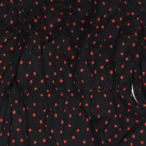 Glamours Womens Black Polka Dot Cotton Fit & Flare Size 12 V-Neck Pullover