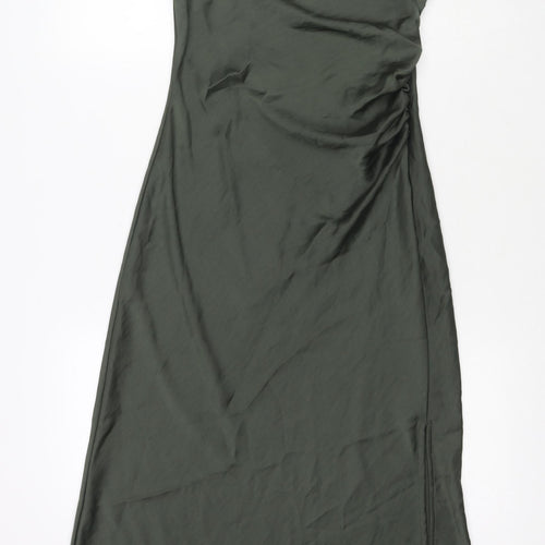 Zara Womens Green Polyester Slip Dress Size S Cowl Neck Zip - Side Slit(s)