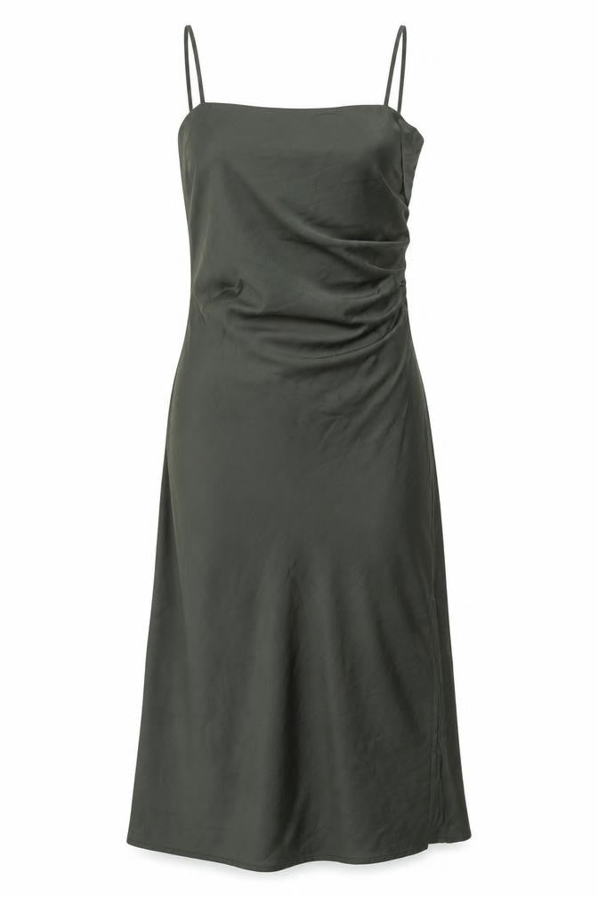 Zara Womens Green Polyester Slip Dress Size S Cowl Neck Zip - Side Slit(s)