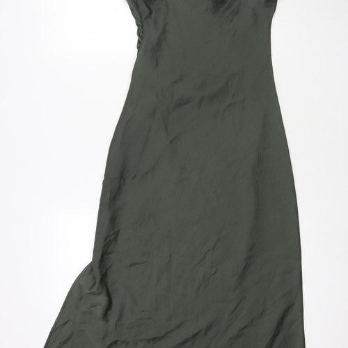 Zara Womens Green Polyester Slip Dress Size S Cowl Neck Zip - Side Slit(s)