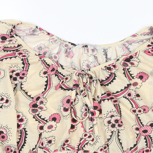 NEXT Womens Beige Floral Polyester Basic Blouse Size 14 V-Neck