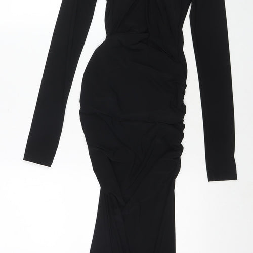 PRETTYLITTLETHING Womens Black Polyester Maxi Size 6 Round Neck Pullover