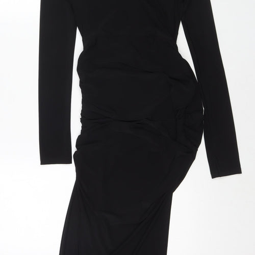 PRETTYLITTLETHING Womens Black Polyester Maxi Size 6 Round Neck Pullover