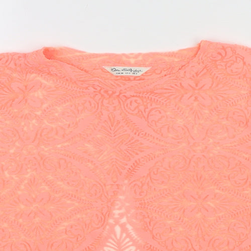 Miss Selfridge Womens Pink Floral Polyester Basic T-Shirt Size 6 Round Neck