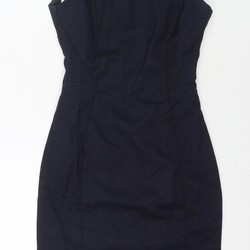 H&M Womens Blue Polyester A-Line Size 6 Round Neck Zip