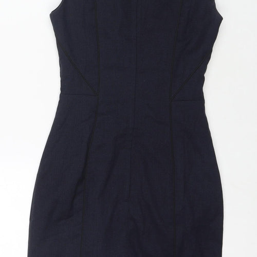H&M Womens Blue Polyester A-Line Size 6 Round Neck Zip