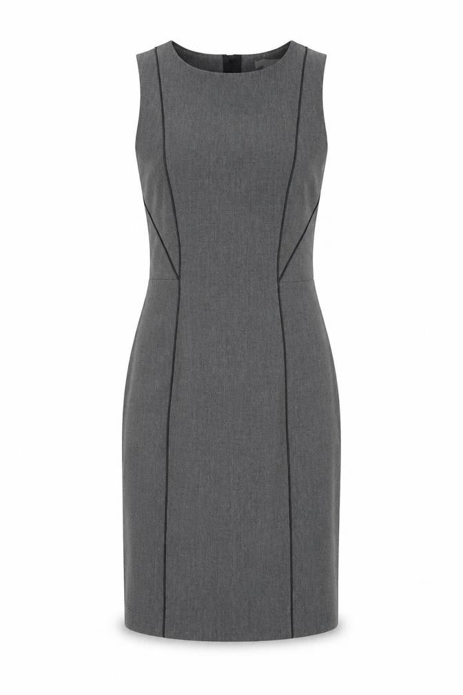 Front view of H&M women’s grey polyester a-line, size UK 6, round neck zip
