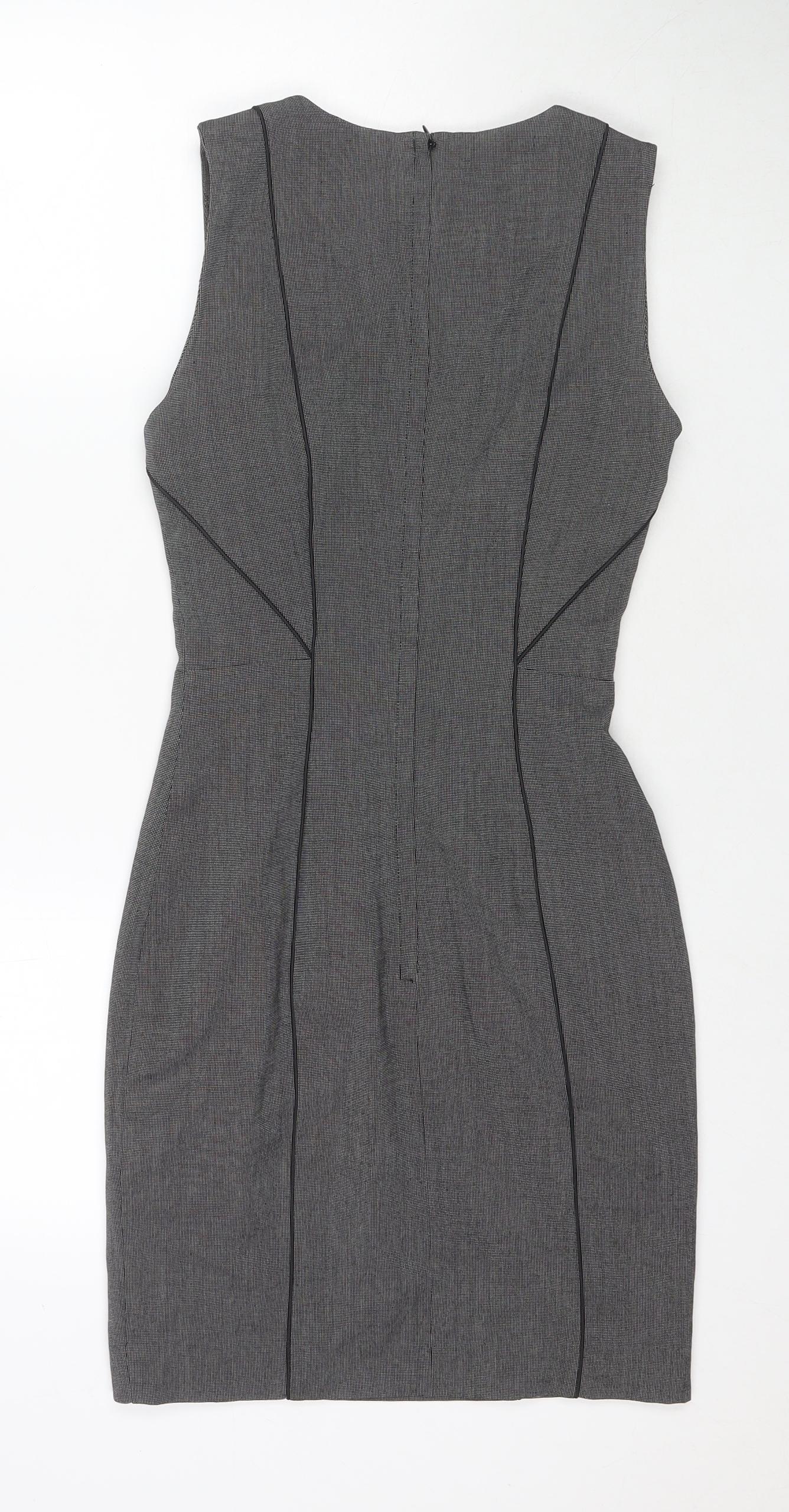 H&M Womens Grey Polyester A-Line Size 6 Round Neck Zip