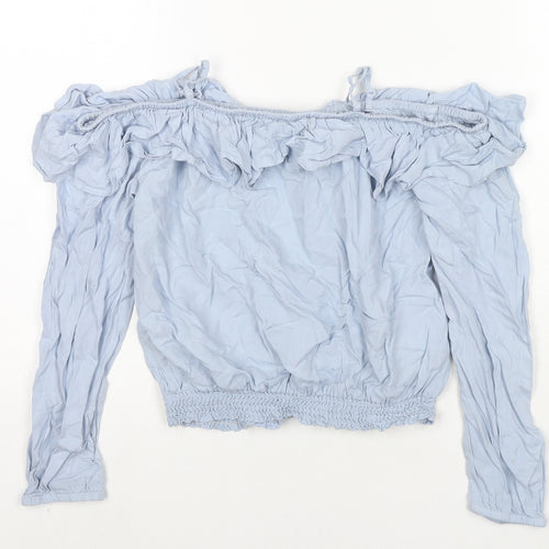 H&M Girls Blue Viscose Basic T-Shirt Size 11 Years Off the Shoulder Pullover
