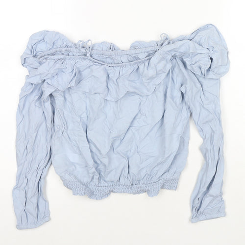H&M Girls Blue Viscose Basic T-Shirt Size 11 Years Off the Shoulder Pullover