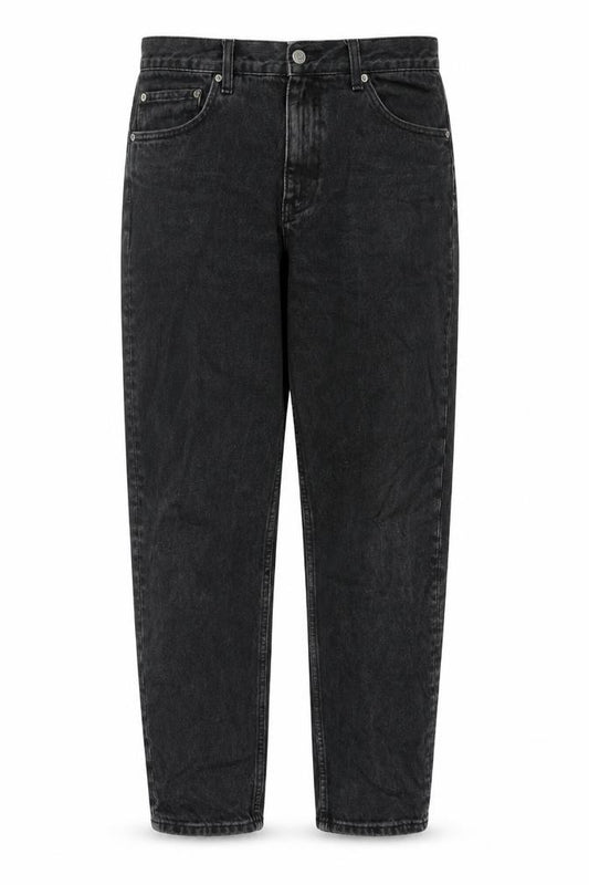 Front view of Weekday women’s black cotton mom jeans, size UK 31, in, 30-inch leg regular zip
