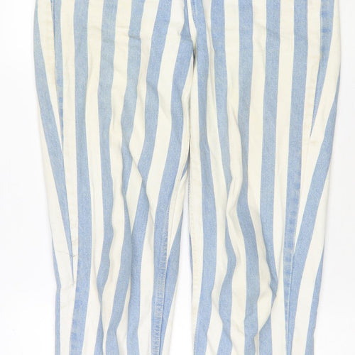 Denim & Co. Womens Blue Striped Cotton Straight Jeans Size 8 L29 in Regular Zip