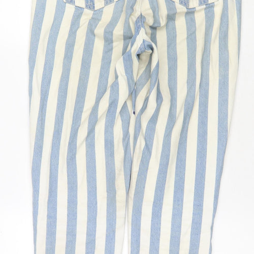 Denim & Co. Womens Blue Striped Cotton Straight Jeans Size 8 L29 in Regular Zip