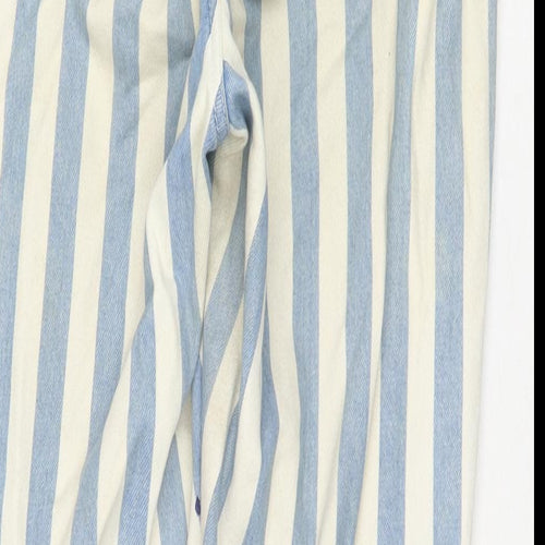 Denim & Co. Womens Blue Striped Cotton Straight Jeans Size 8 L29 in Regular Zip
