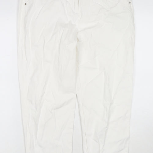 Wallis Womens White Cotton Cropped Jeans Size 14 L23 in Regular Zip