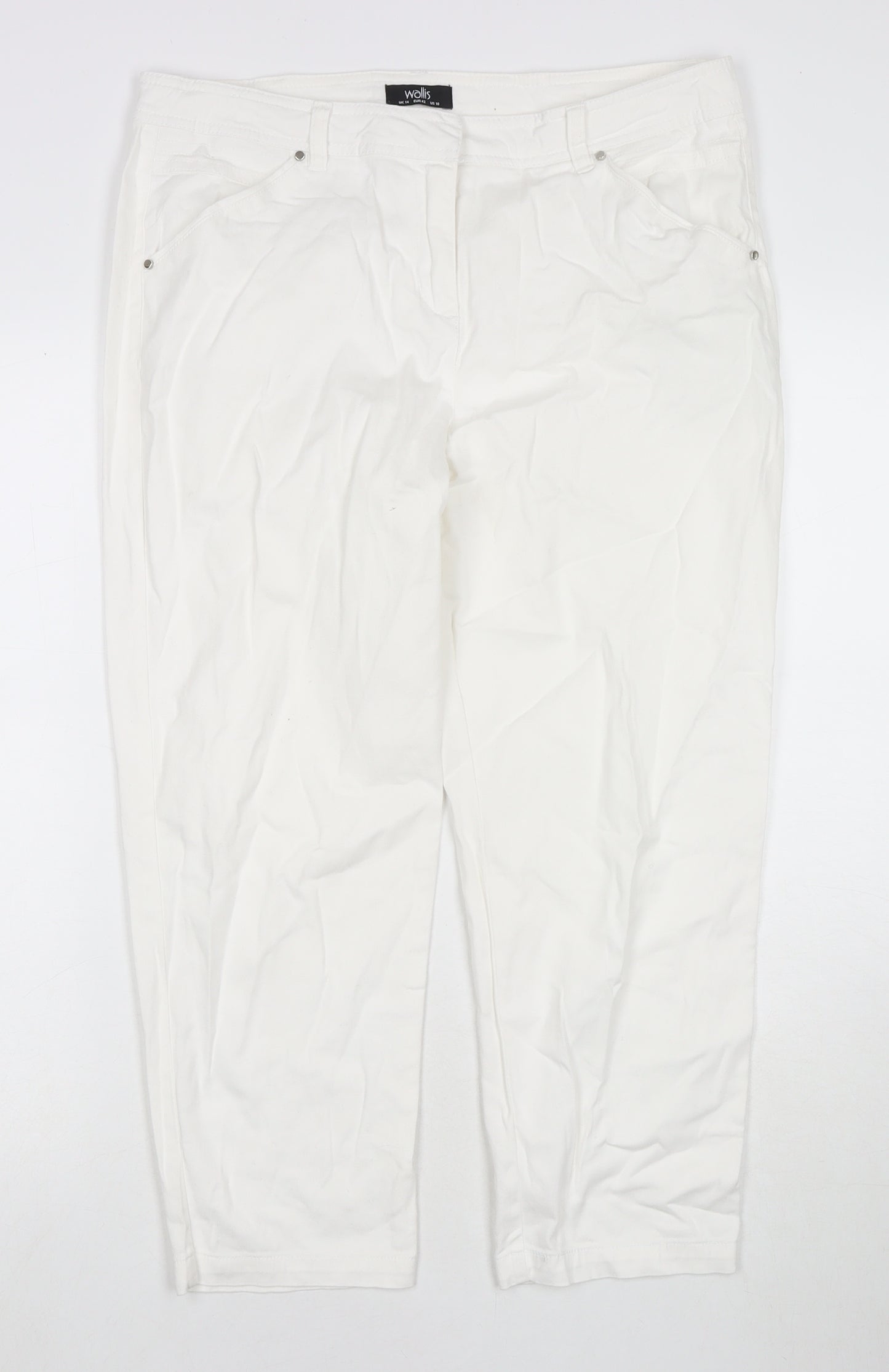 Wallis Womens White Cotton Cropped Jeans Size 14 L23 in Regular Zip