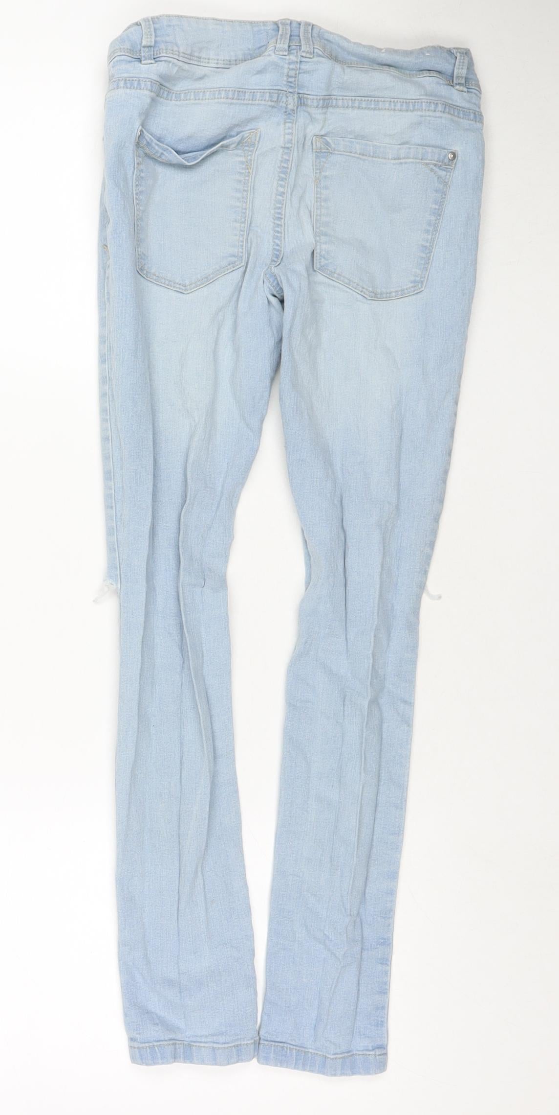 New Look Girls Blue Cotton Skinny Jeans Size 12 Years L25 in Regular Zip - Distressed