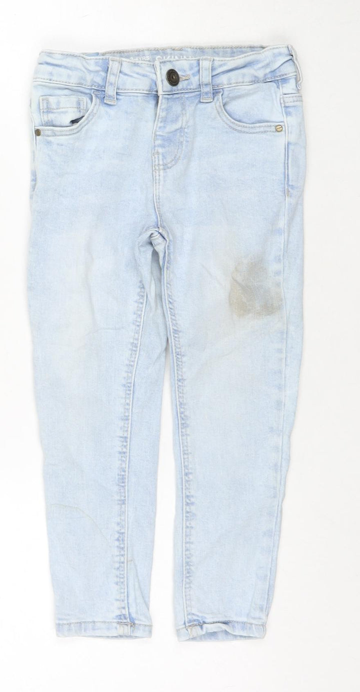 Denim & Co. Girls Blue Cotton Skinny Jeans Size 3-4 Years Regular Zip