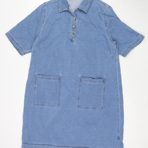 Cotton Traders Womens Blue Cotton T-Shirt Dress Size 22 Collared Button