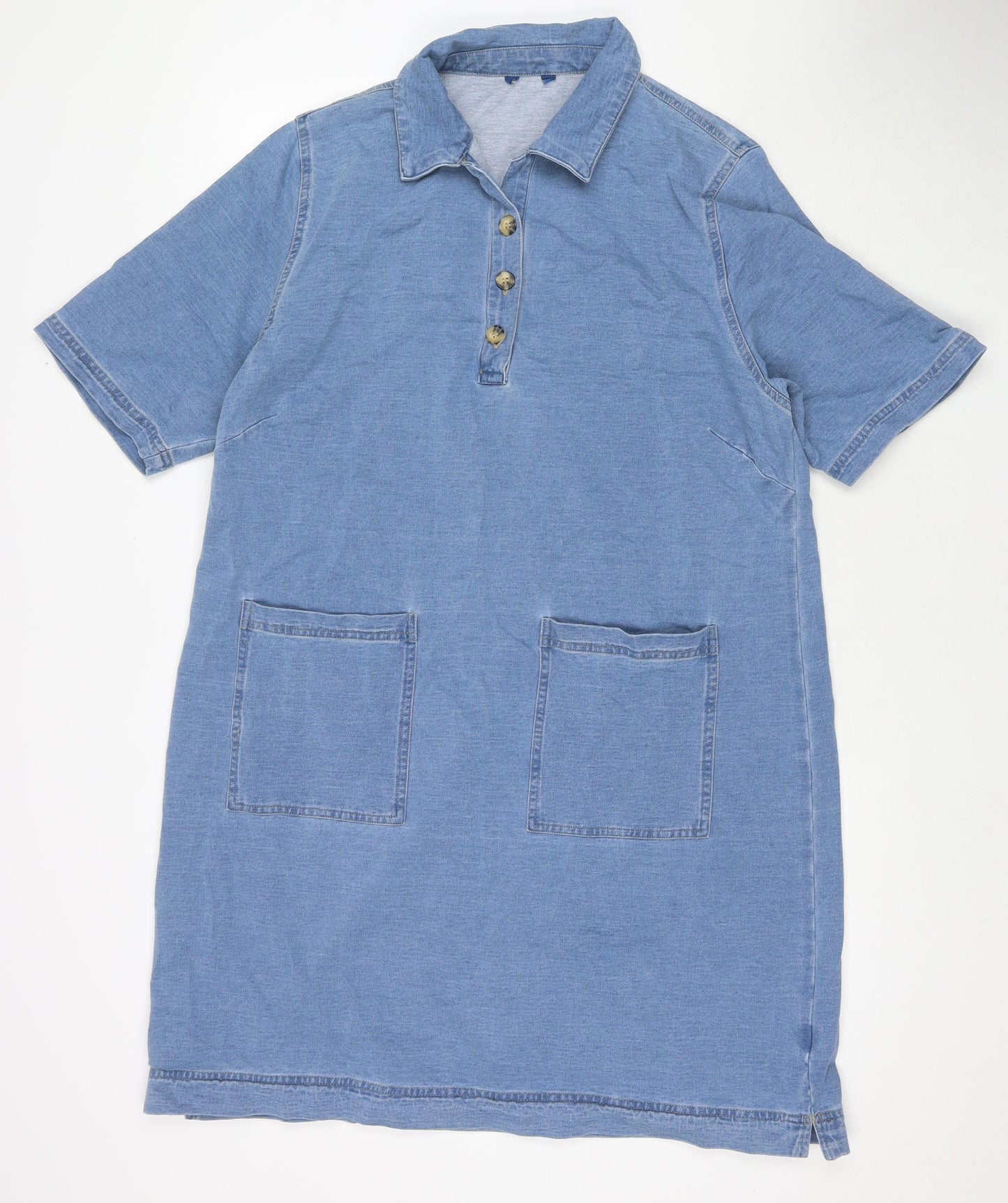 Cotton Traders Womens Blue Cotton T-Shirt Dress Size 22 Collared Button