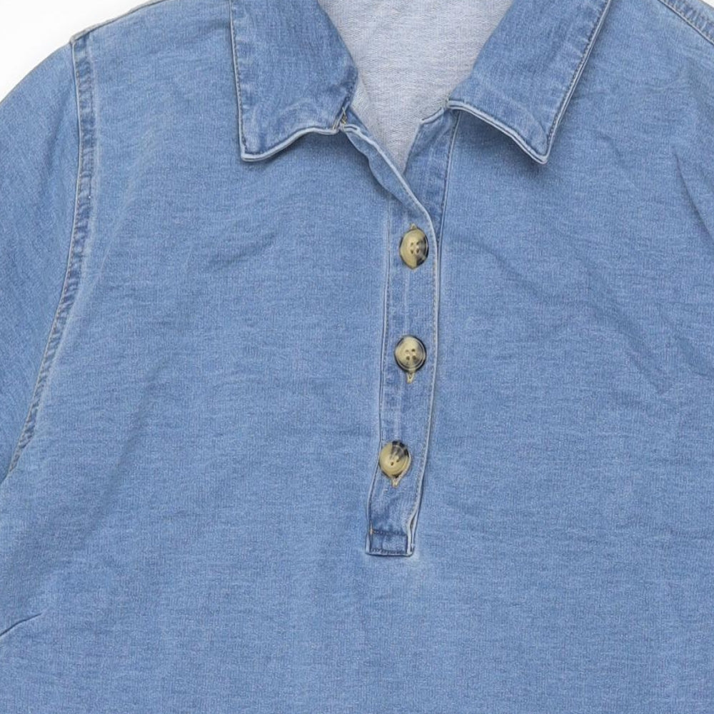 Cotton Traders Womens Blue Cotton T-Shirt Dress Size 22 Collared Button