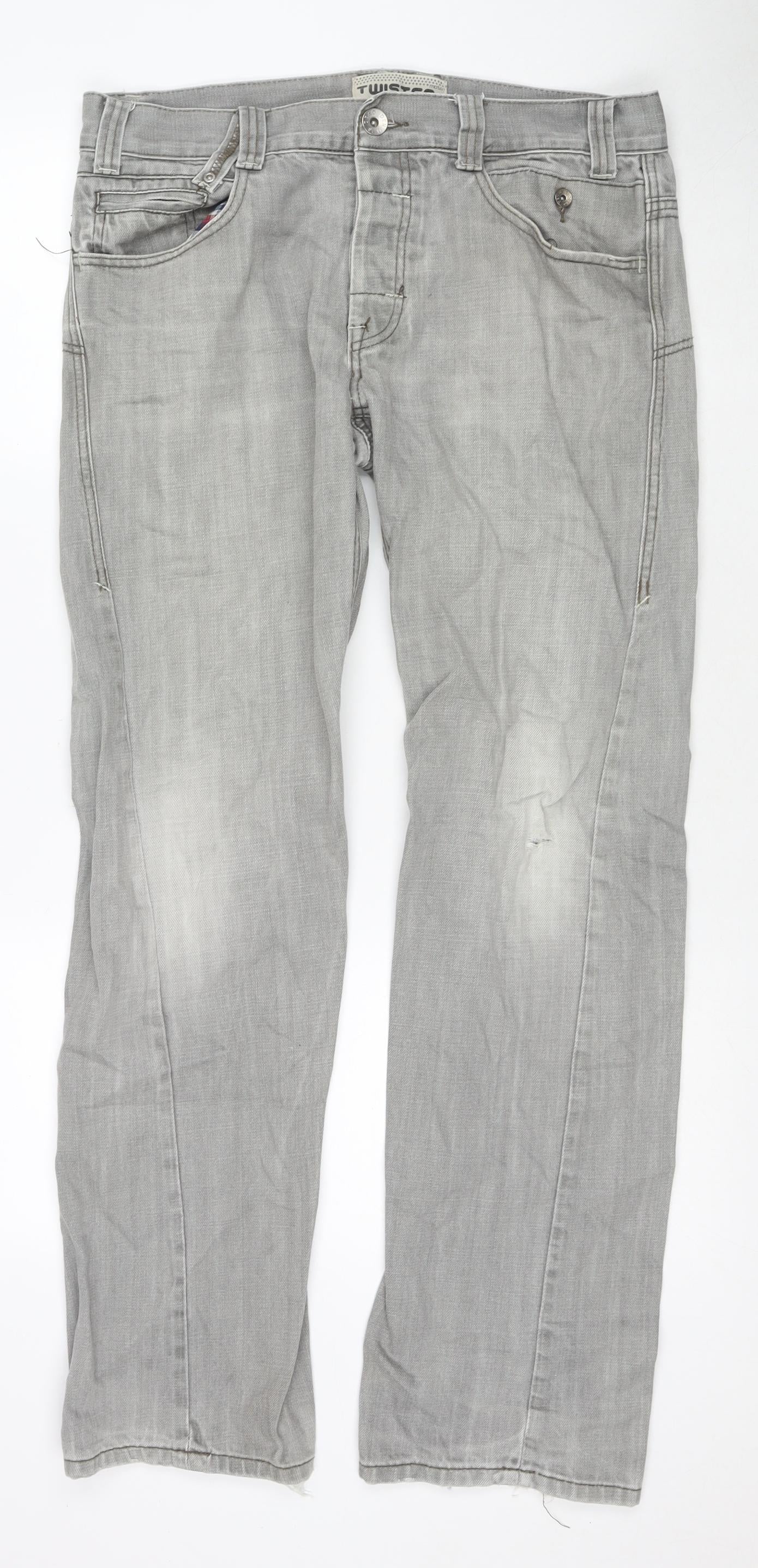 Topman Mens Grey Cotton Straight Jeans Size 34 in L34 in Regular Zip