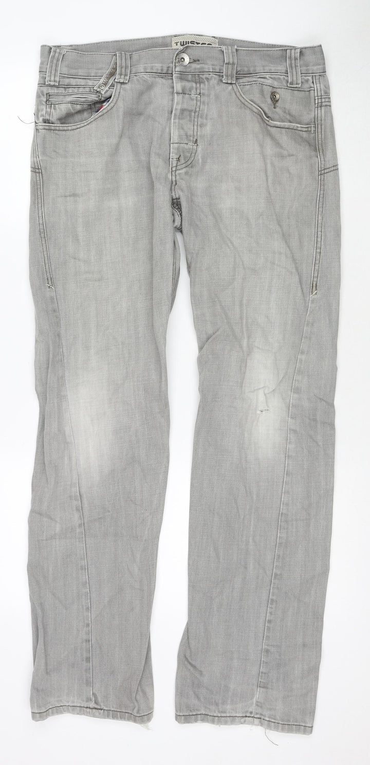 Topman Mens Grey Cotton Straight Jeans Size 34 in L34 in Regular Zip