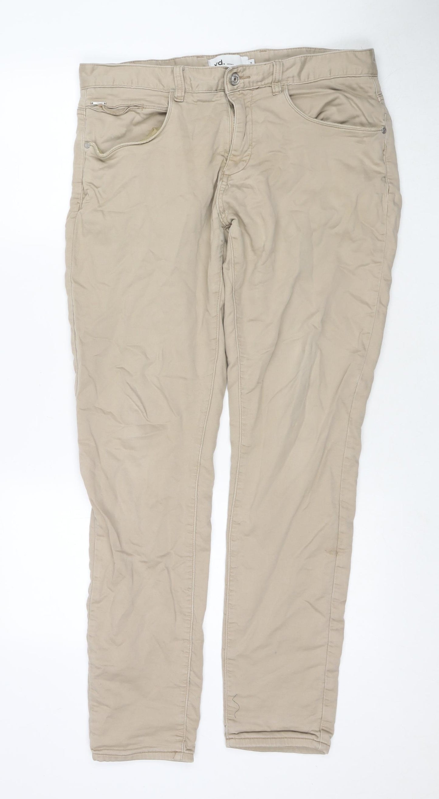 YD Mens Beige Cotton Trousers Size 34 in L31 in Regular Zip