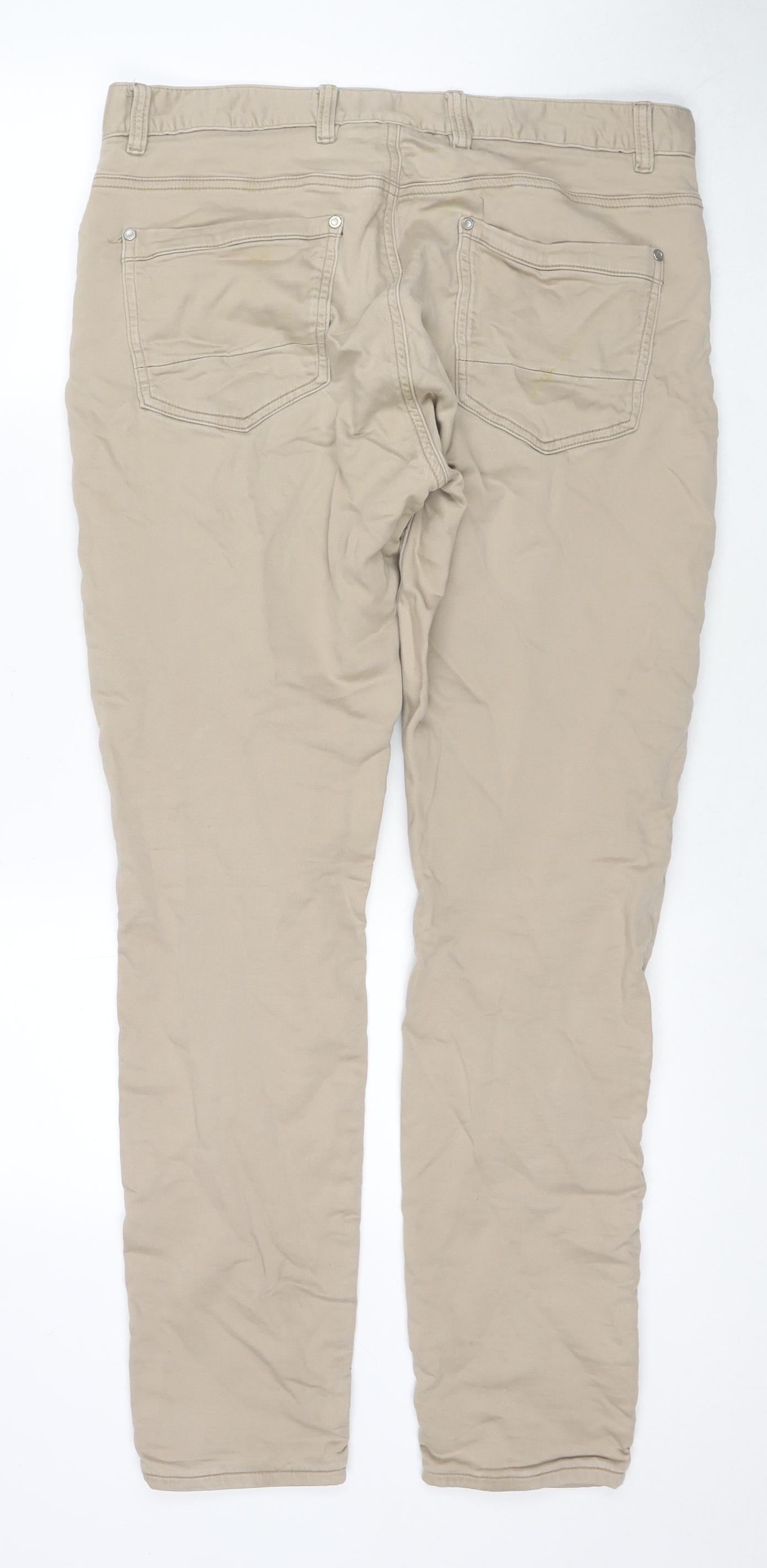 YD Mens Beige Cotton Trousers Size 34 in L31 in Regular Zip