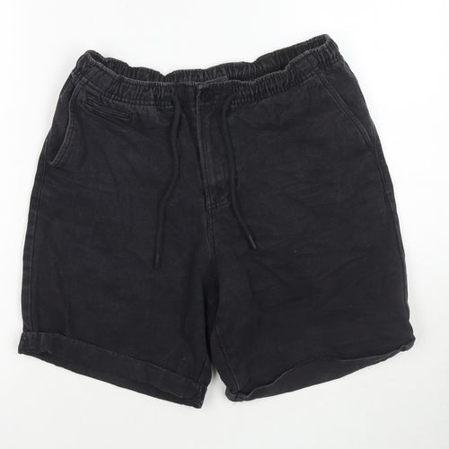 Crocodile Mens Black Cotton Bermuda Shorts Size 32 in L6 in Regular Drawstring